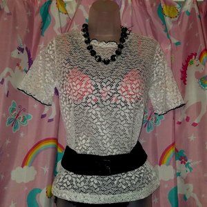 Zara Ivory Lace Short Sleeve Blouse Size Medium NWT